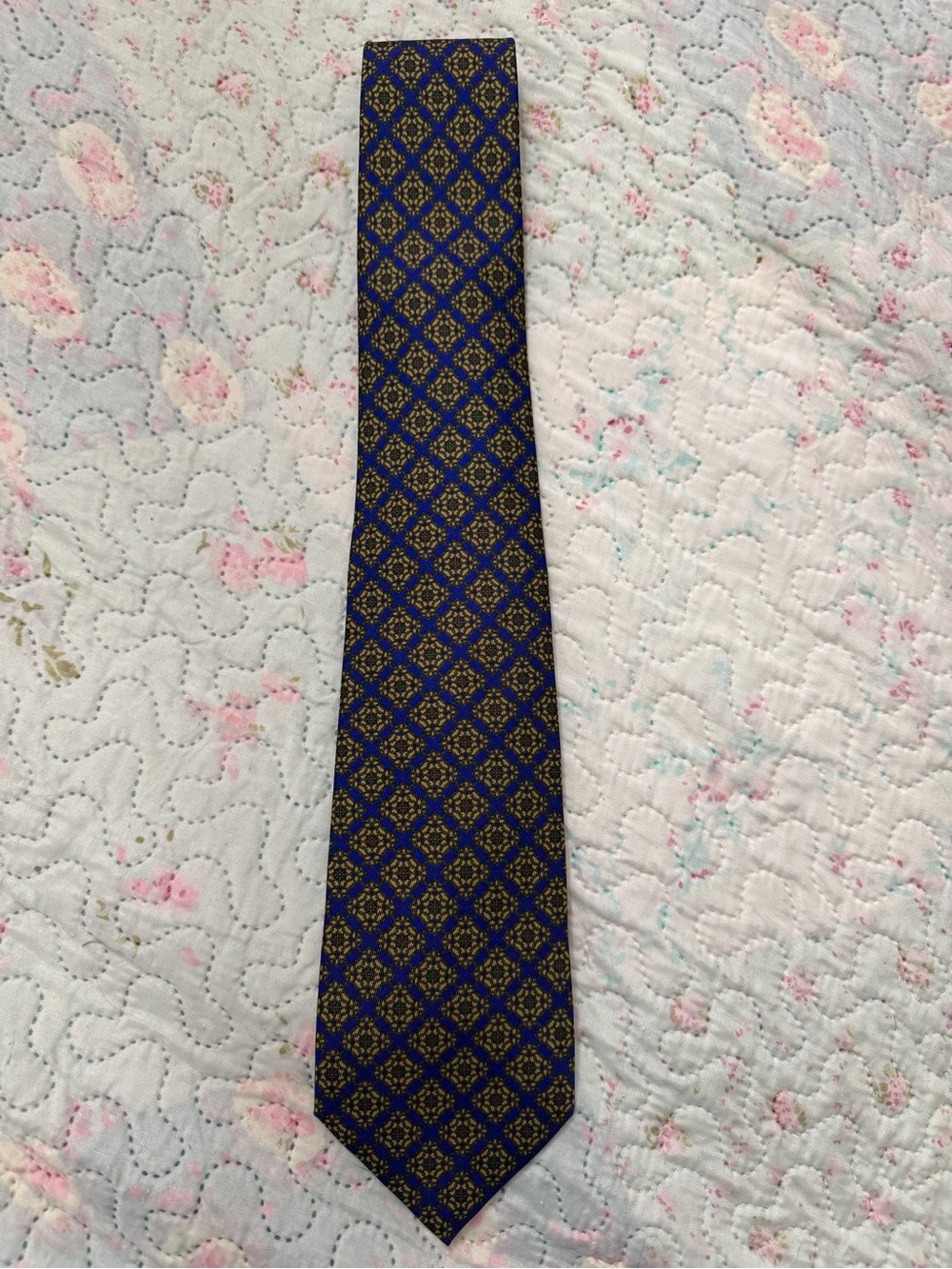 Stefano Ricci Navy and Gold Geometric Medallion Tie